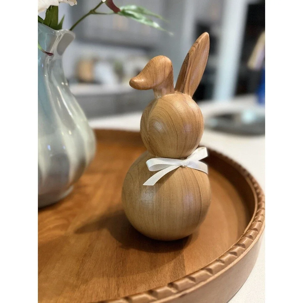 10” Decorative Ceramic Bunny Rabbit| Neutral Pottery Barn Style Spring Decor - Picture 4 of 10